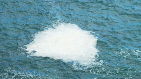 Espuma-Marina-Acumulada-En-Medio-De-Las-Aguas-Del-Mar,-Cámara-Lenta-Estática-De-Cierre