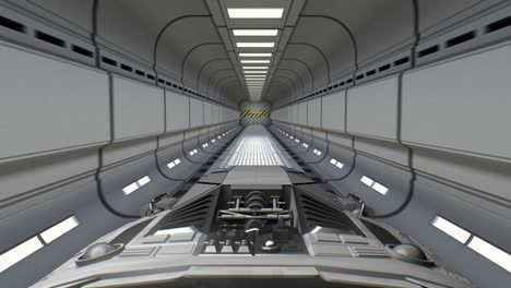 pantalla verde en el fondo. nave espacial vuela fuera del túnel de ciencia ficción, animación 3d