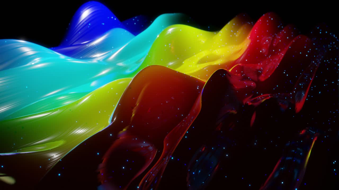 아름다운 파동, 빛나는 반이는 빛, 밝은 색 gradient, 무지개 색상과 함께 추상적인 3d 표면. 파동은 매우 반이는, 반이는 표면에서 빛나는 반려와 함께 실행됩니다. 4k 루프 애니메이션.
