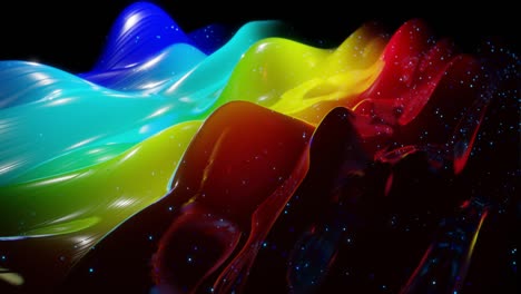 abstract 3d surface with beautiful waves, luminous sparkles and bright color gradient, colors of rainbow. waves run on very shiny, glossy surface with glow glitter. 4k looped animation