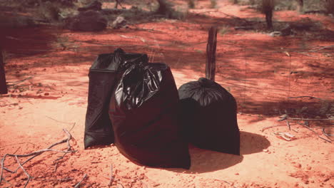 Primer-Plano-De-Bolsas-De-Basura-Llenas-En-La-Arena