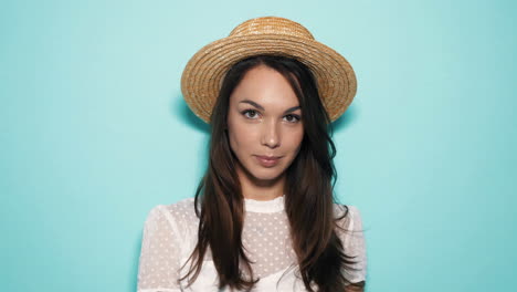 happy woman in straw hat