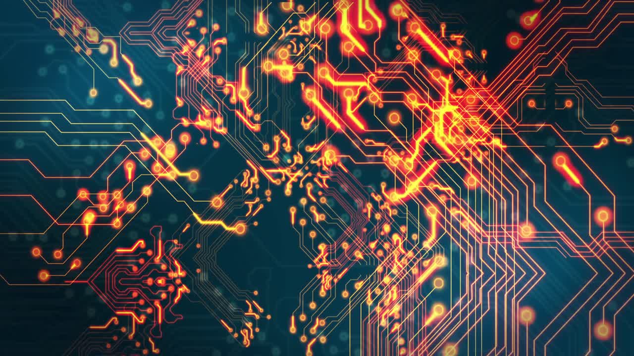 검은 바탕 위의 기술 회로의 애니메이션