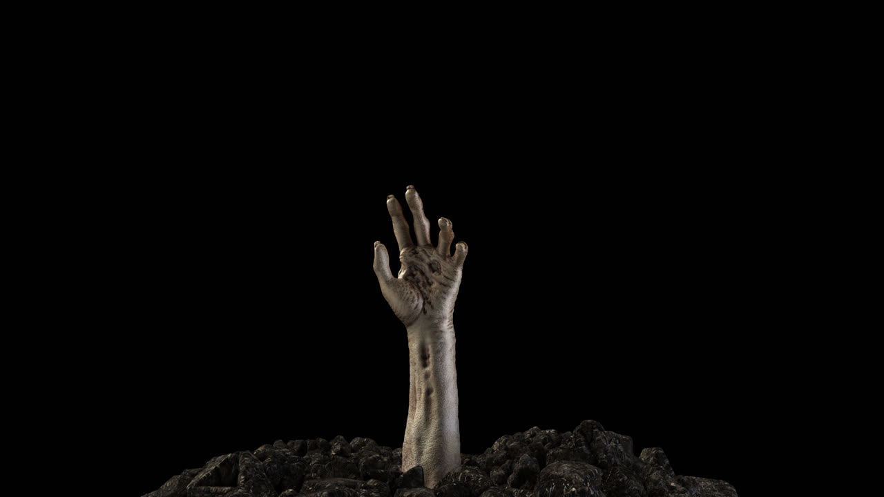 Zombie hand crawling out of the ground with alpha channel