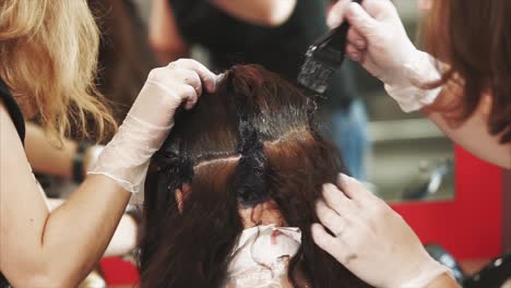 hair coloring process at a salon