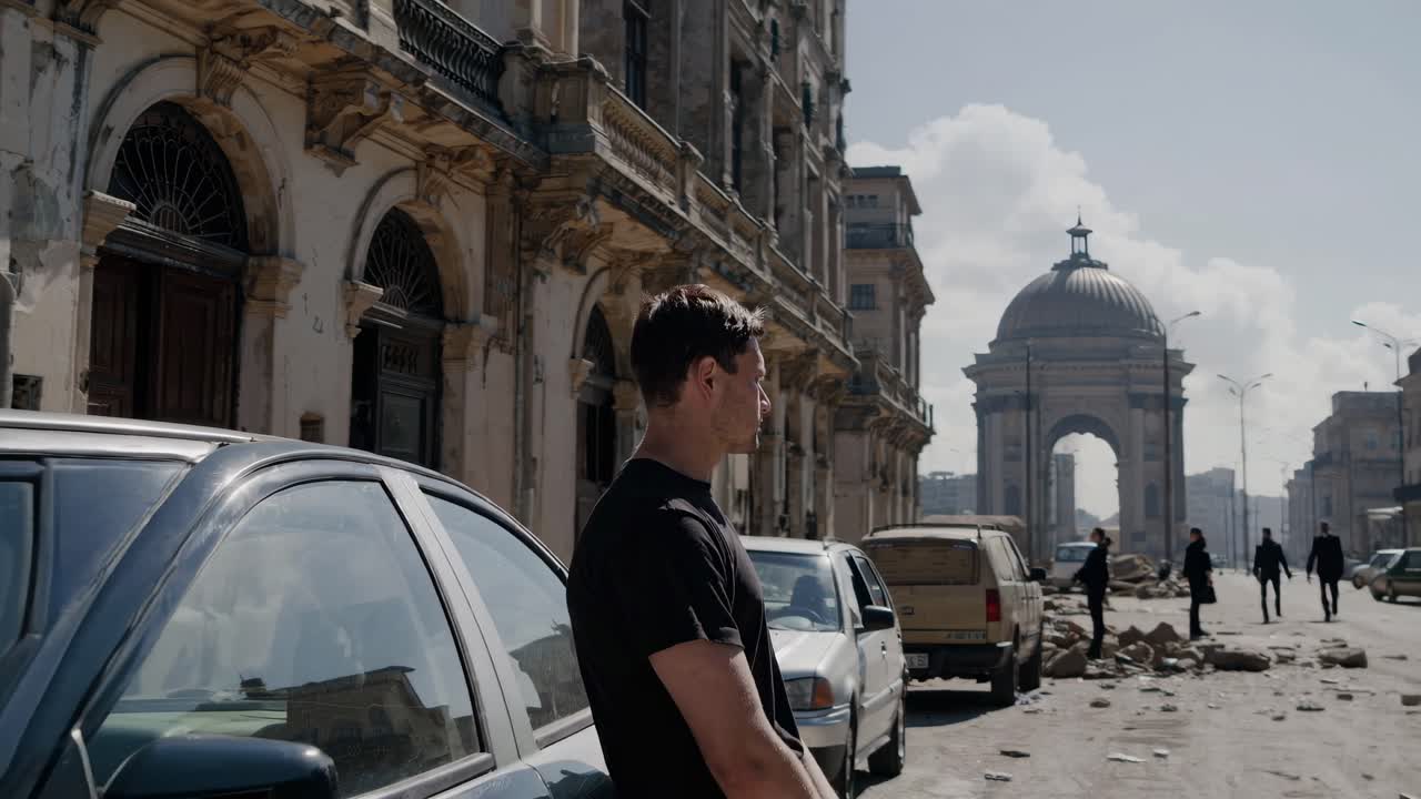 손상된 도시 거리 장면