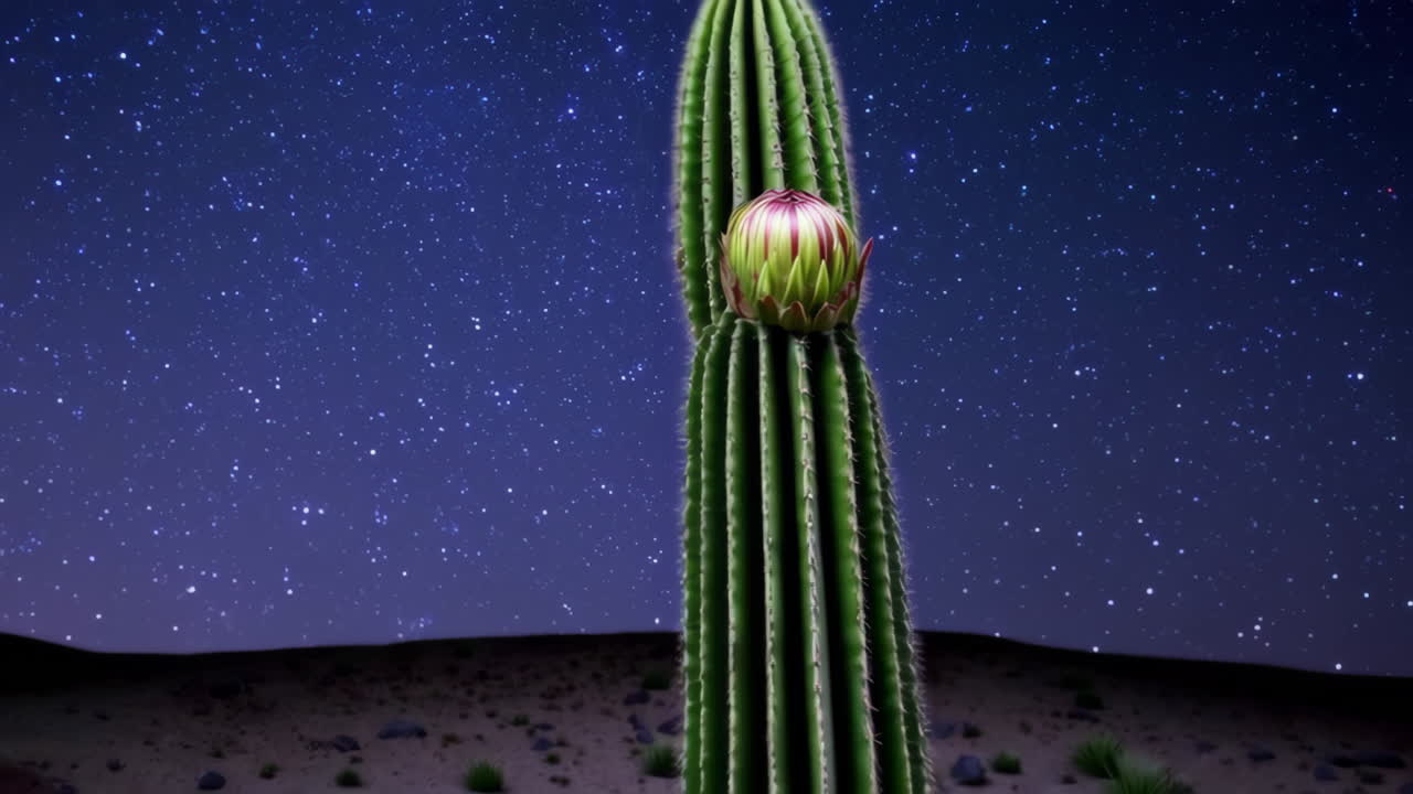 Desert Cactus Under a Starry Night