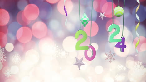 animación del texto de 2024 y decoraciones navideñas en el fondo