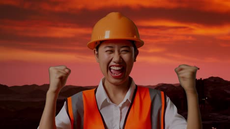 ingeniera emocionada celebrando el éxito del proyecto