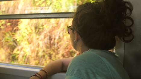 tourist looking out of train window in sri lanka