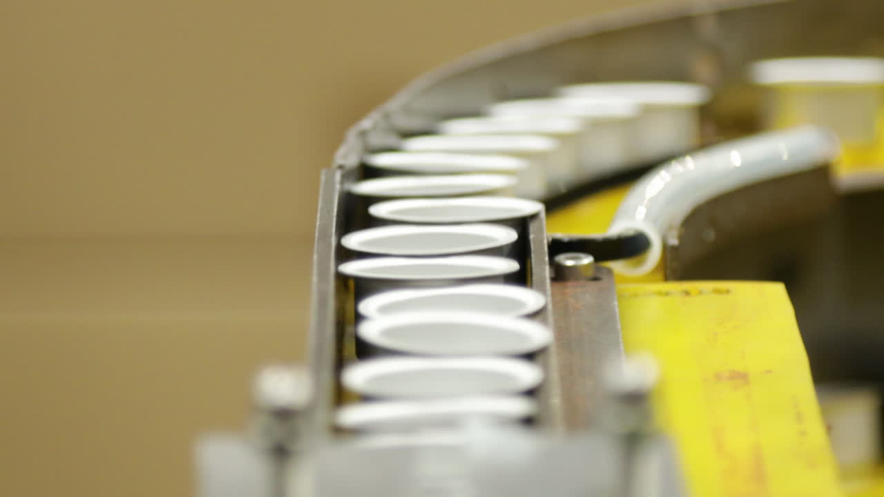 производство колпаков для бутылок, колпаки, перемещающиеся на вибрационном питателе.