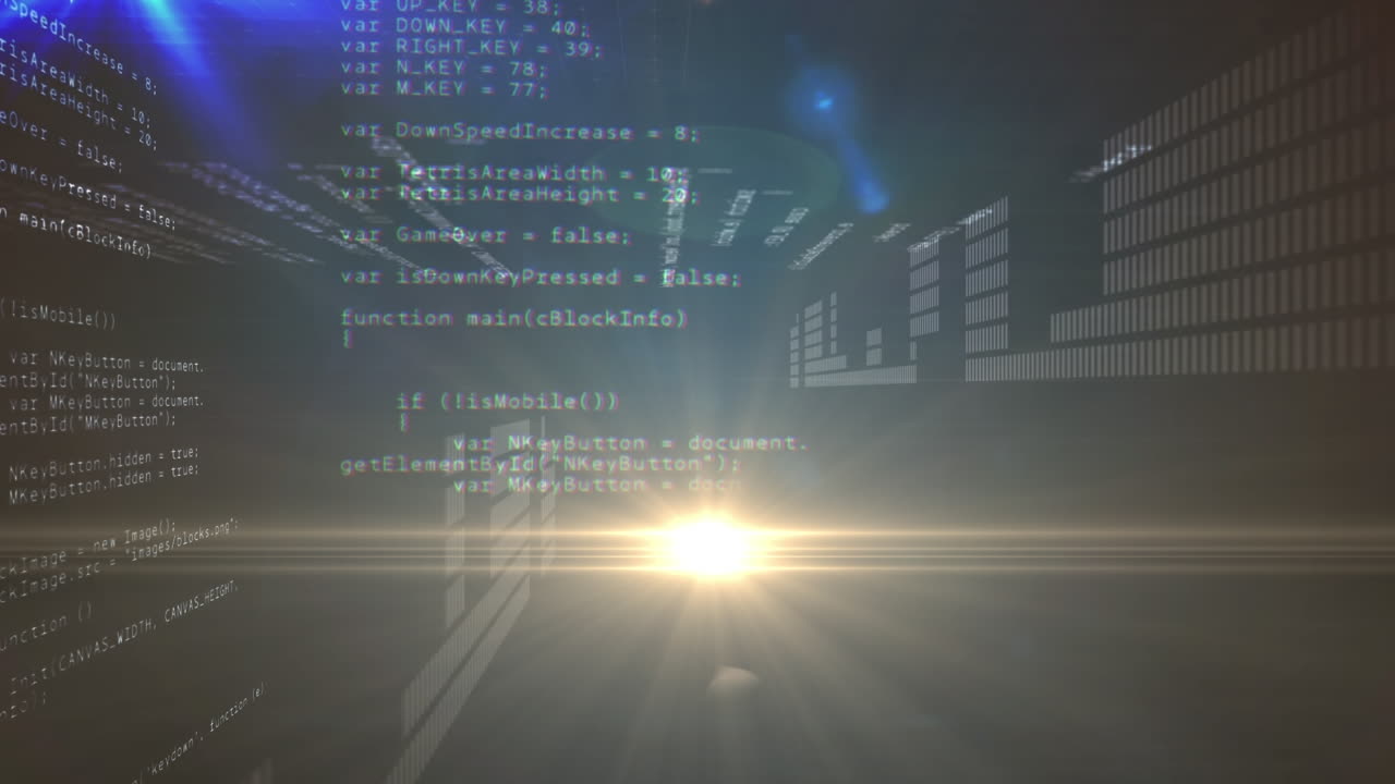 Animation of digital data processing over blue background