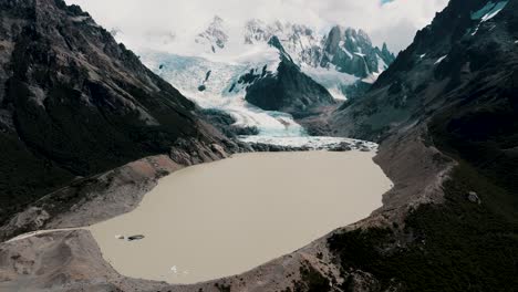 Aerial-View-Of-Laguna-Torre-With-Torre-Glacier-And-Mountain-In-Background