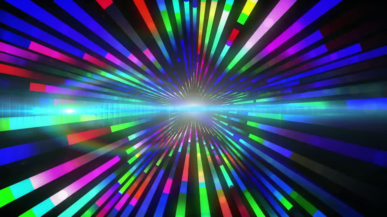 다채로운 방사선이 밝은 중심으로 수렴하여 동적 애니메이션을 만니다.