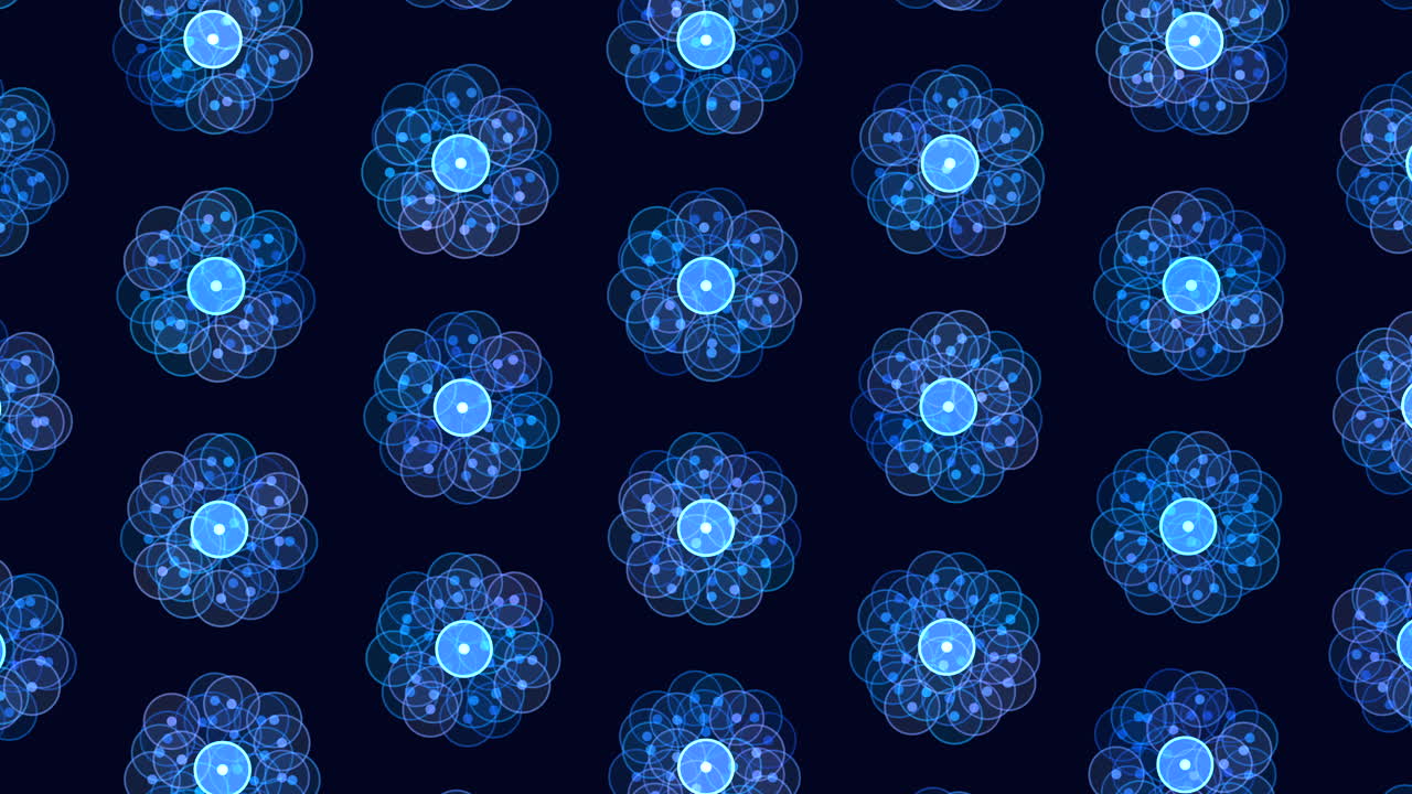 círculos azules simétricos en espiral futuristas flotando en el espacio