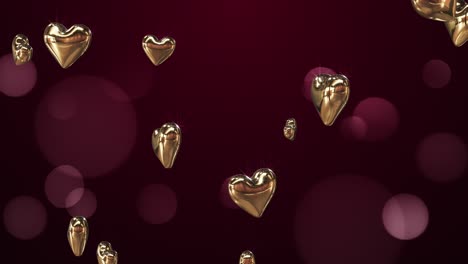 flying golden hearts on a claret background