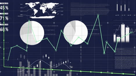 animation of financial data processing over blue background