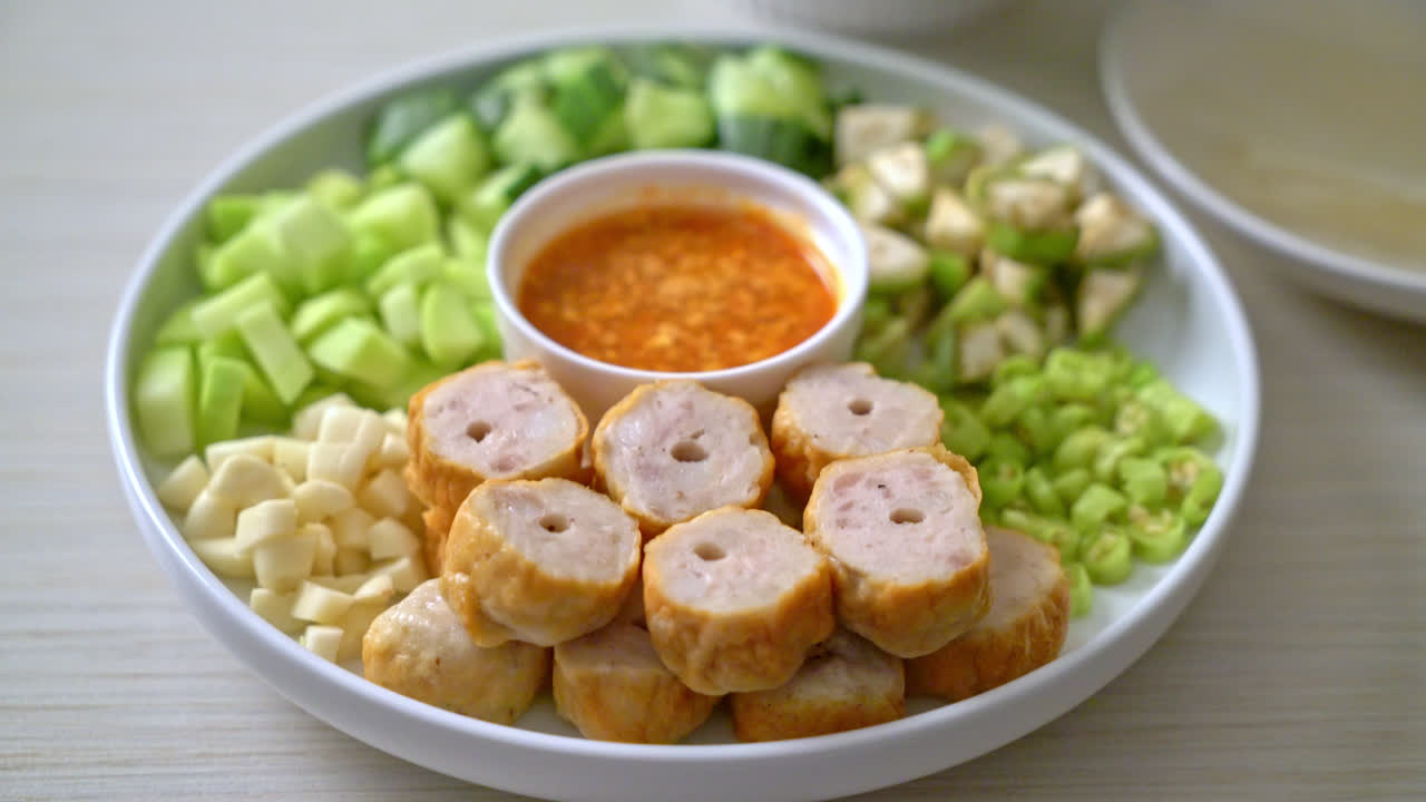 Nam Neung, Vietnamese Pork Sausage with Vegetables and Dipping Sauce