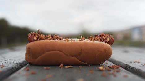 Closeup-footage-of-a-sausage-in-a-bread