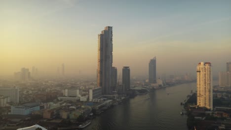 bangkok and chao phraya river at dawn