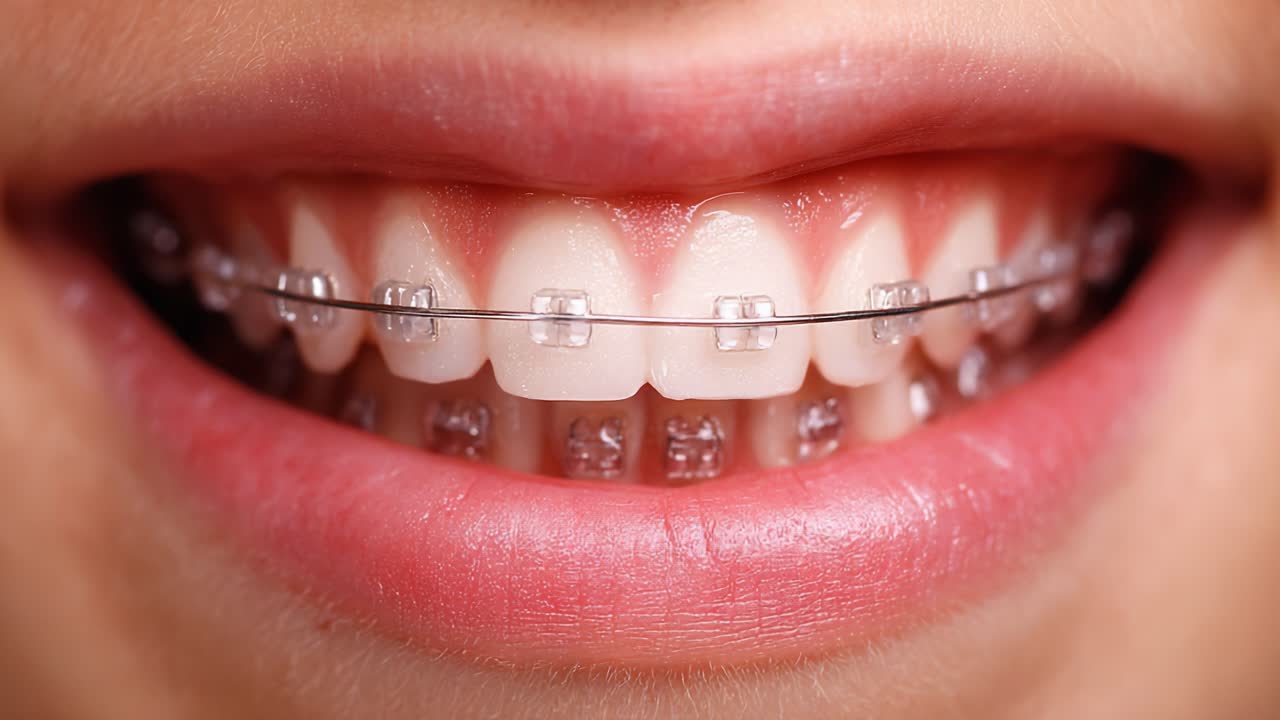 A Close-Up of a Bright Smile Featuring Conventional Braces, Highlighting the Dental Alignment and Oral Health Improvement Journey