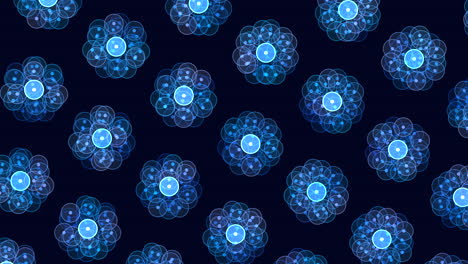 Symmetrical-pattern-overlapping-blue-and-purple-circles-on-black-background