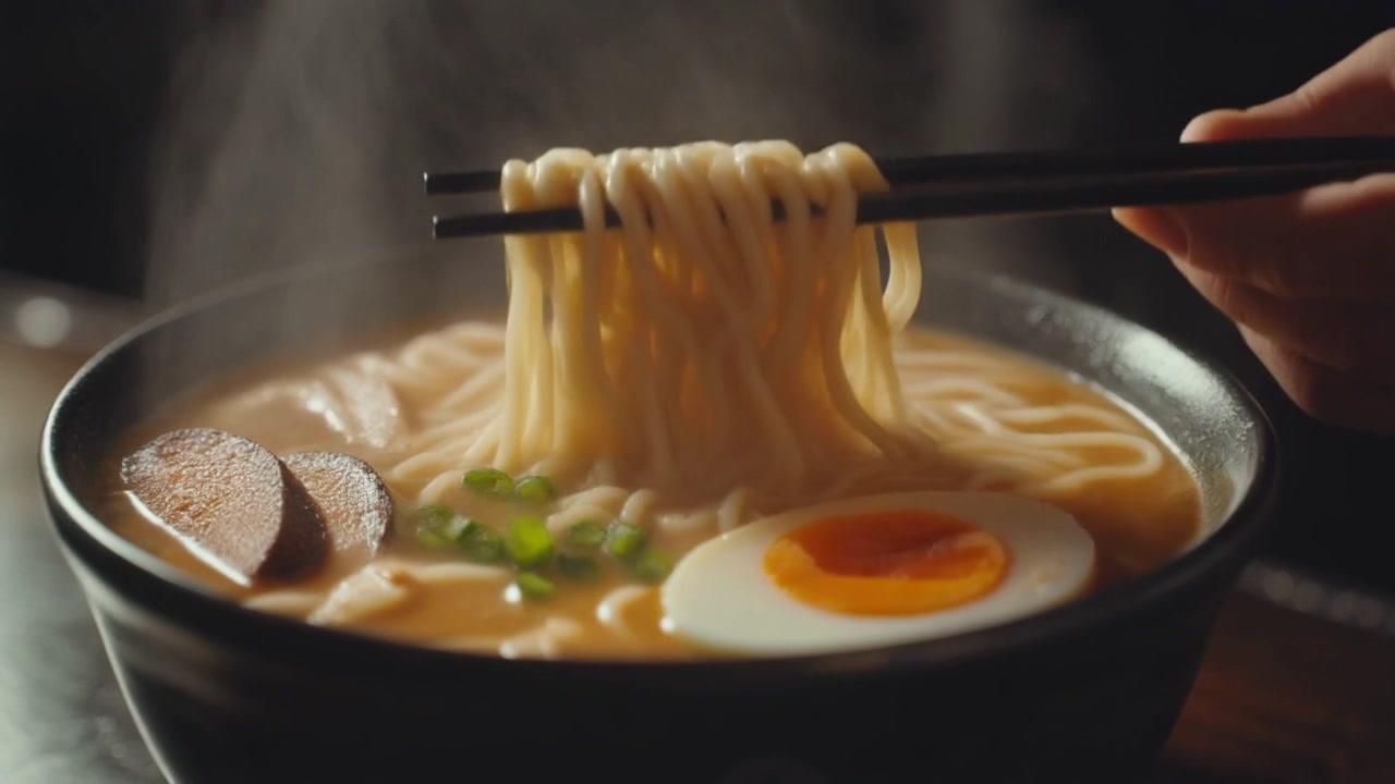 Versare brodo in una ciotola di ramen caldo