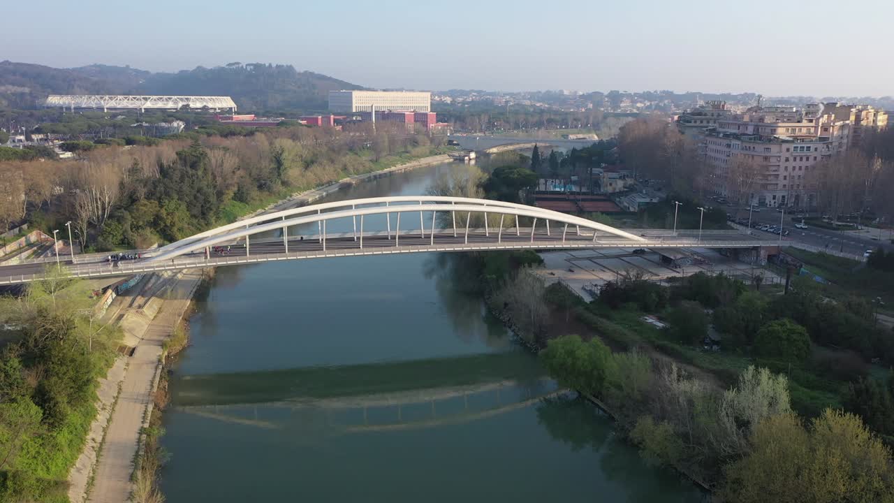The modern Ponte della Musica in Rome on the River Tiber.