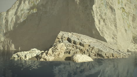 sunlight reflects off the water revealing a submerged rock formation in spain