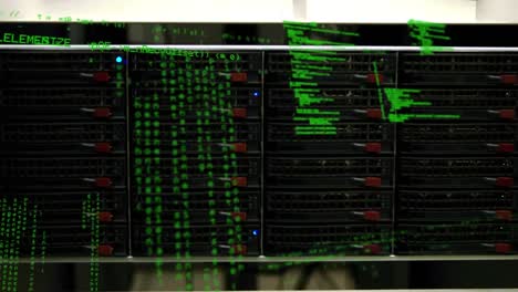 animation of data processing over close up of computer server