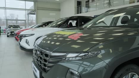 hyundai car dealership. an overview of the new prestigious cars in the showroom. сars for sale in official dealer of hyundai