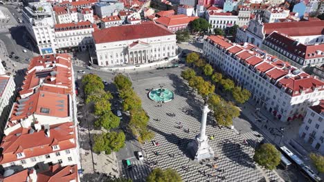 dom pedro iv square at lisbon in district of lisbon portugal. highrise buildings scenery. beautiful cityscape. dom pedro iv square at lisbon in portugal. historic city landscape. portugal skyline