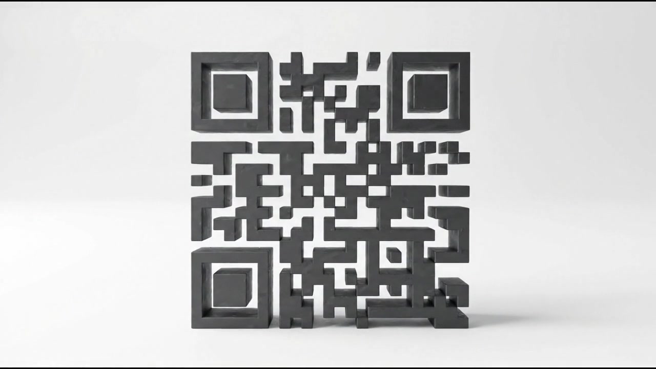Codice QR 3D che ruota su sfondo bianco