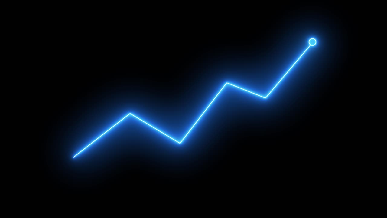 Abstract Neon Blue Line Graph on Black Background Showing Trend