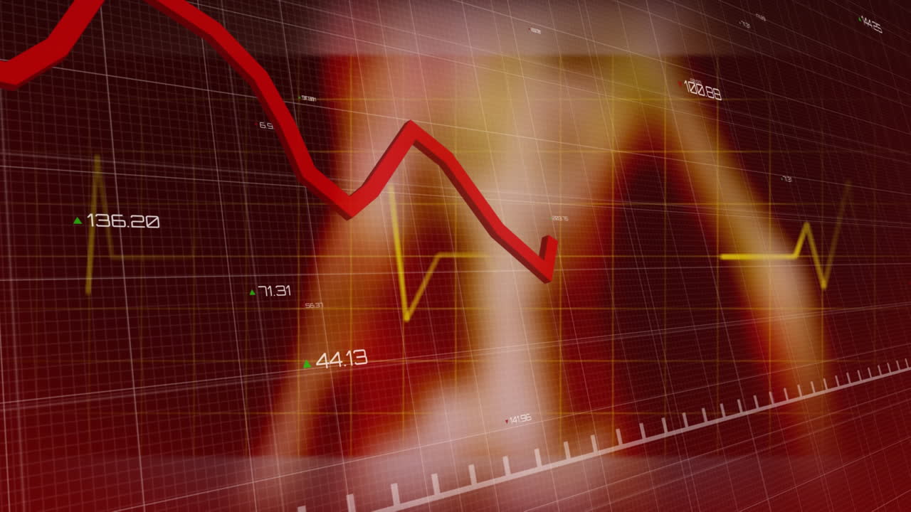 Heart rate monitor and red graphs moving against data processing