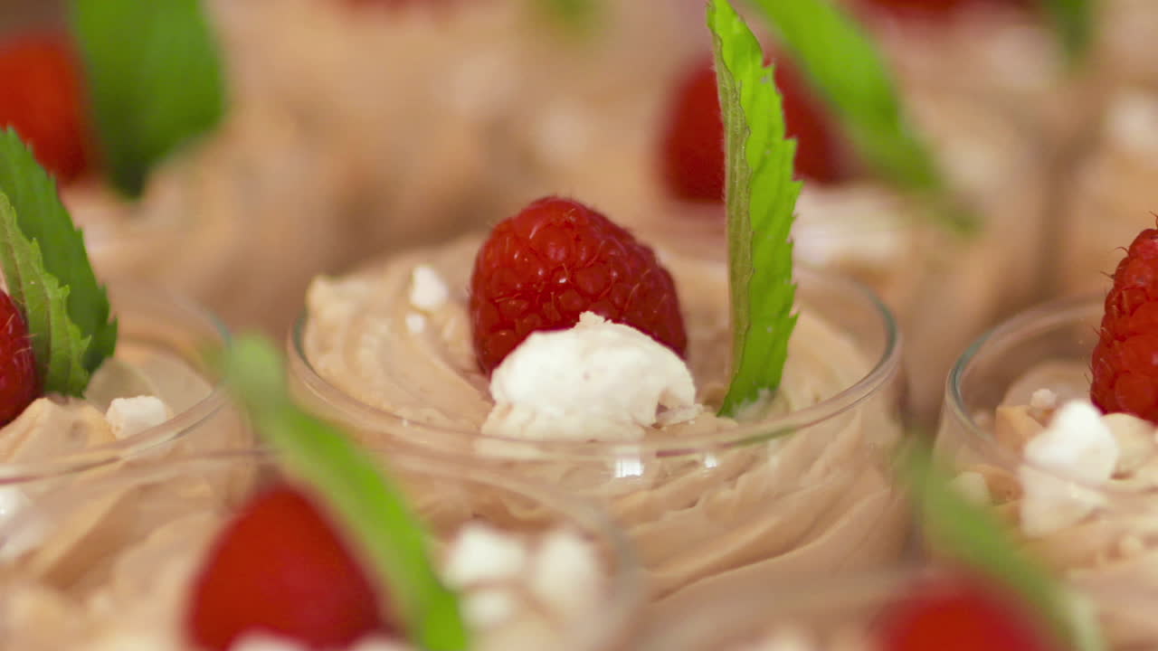 Fresh Cream Dessert With Whipped Cream And Raspberries