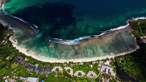 Top-down-aerial-drone-view-Mahè-Island,-Seychelles,-Indian-Ocean