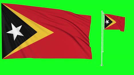 Green-Screen-Waving-East-Timor-Flag-or-flagpole