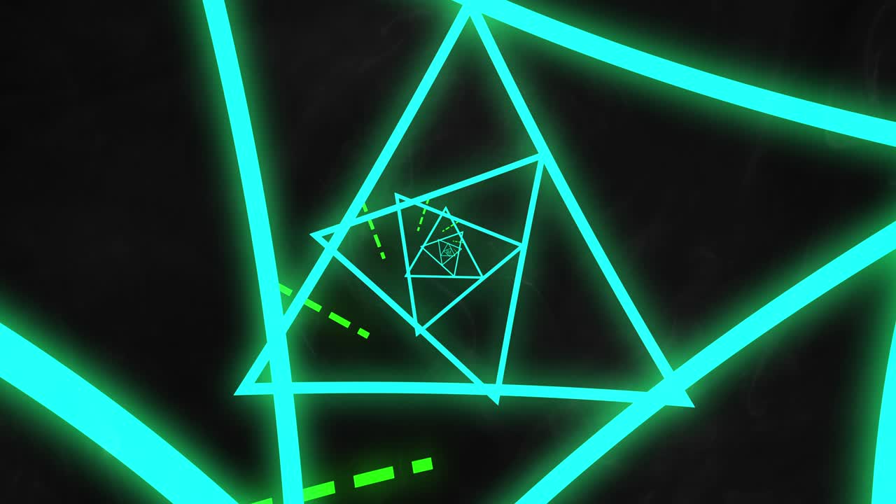 múltiples formas de triángulo de neón girando contra un fondo negro
