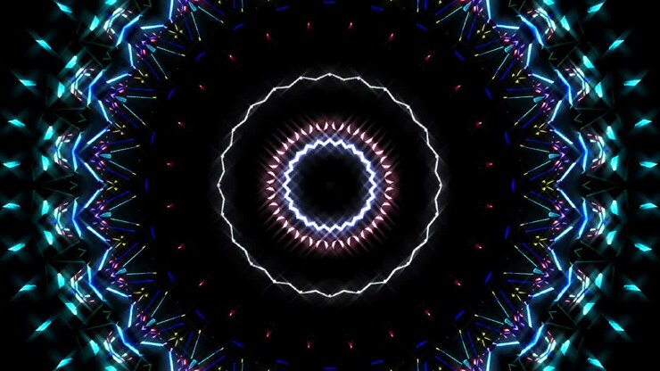 circle shape of line wave motion, colorful, on black background