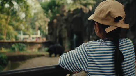 child watching a bear at the zoo