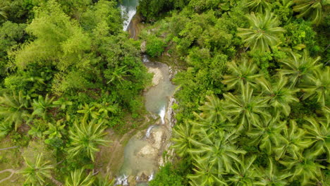 Luftaufnahme-Inambakan-Wasserfälle-Bunt-Grün-Blau-Wasser,-Cebu,-Philippinen