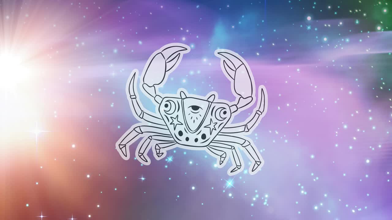 animación del símbolo del signo de la estrella del cáncer sobre las estrellas brillantes
