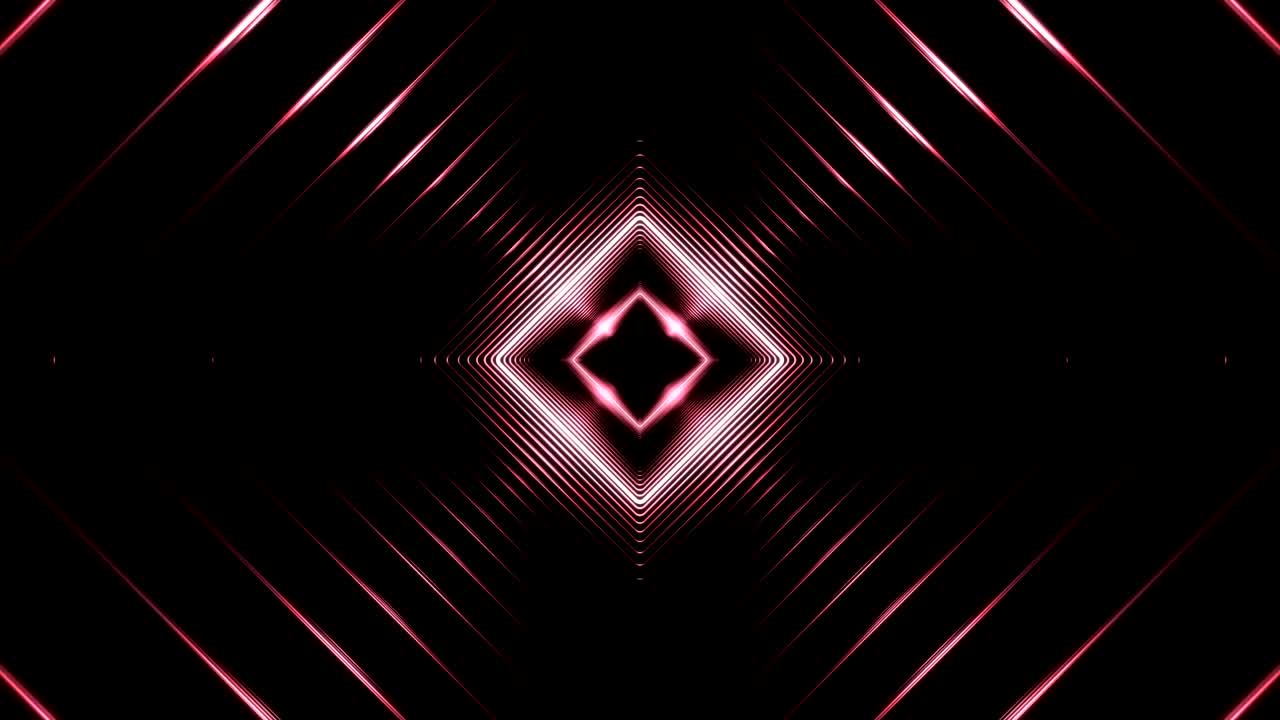 Bellissimo tunnel quadrato astratto con linee luminose che si muovono velocemente. Set di diversi elementi video. Sfondo di tunnel futuristico con luci al neon. Animazione 3D in loop
