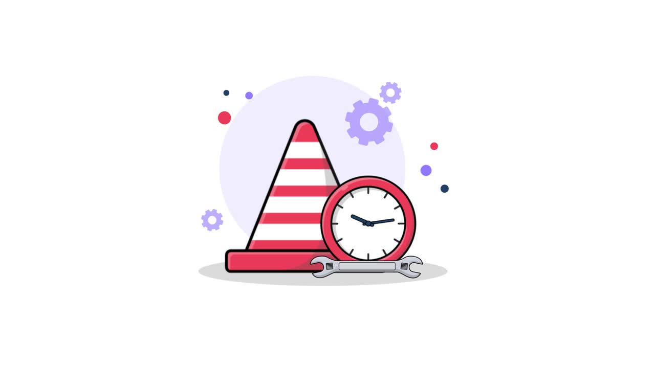 Animated Illustration of Construction Cone, Clock, and Wrench