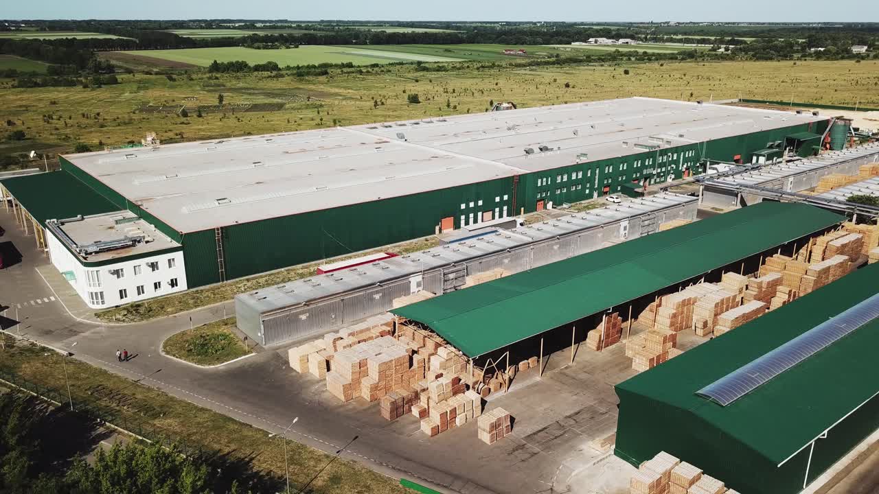 Aerial view of large modern warehouses in the industrial complex