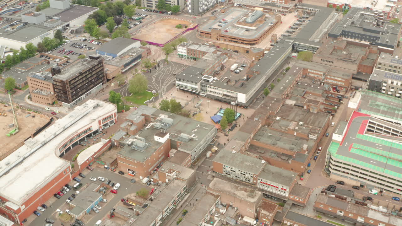 Aerial shot over Stevenage town square