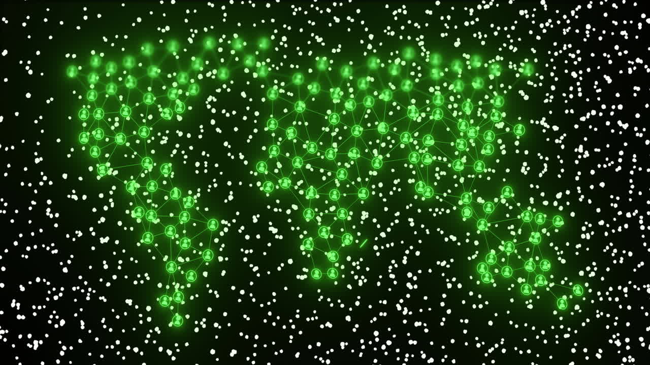 animación de la red de conexiones con las personas iconos sobre el mapa del mundo