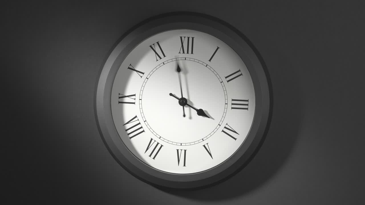 Latin Clock Face in Time Lapse on Dark Grey Wall