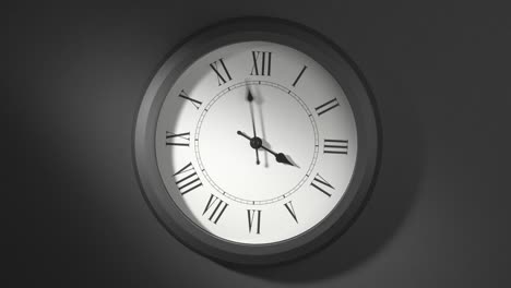 latin clock face in time lapse on dark grey wall